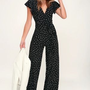 Black and white open back jumpsuit